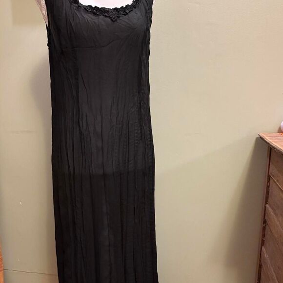 Vtg. Sheer Black Maxi Dress w/ Lace Trim One Size Fits like a 6 - Picture 2 of 8
